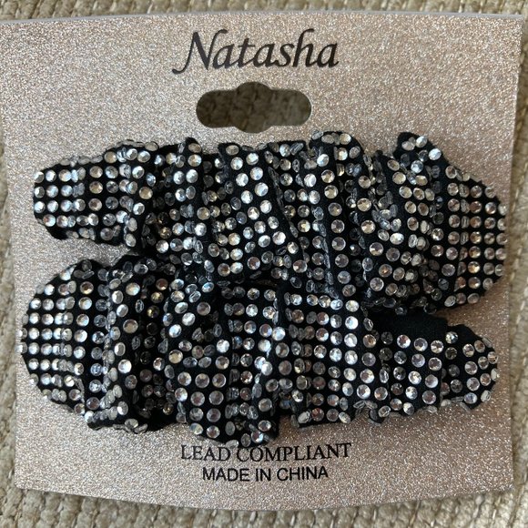 Natasha NEW Ruched Rhinestone Snap Hair Clips, Set of 2 - Picture 1 of 4